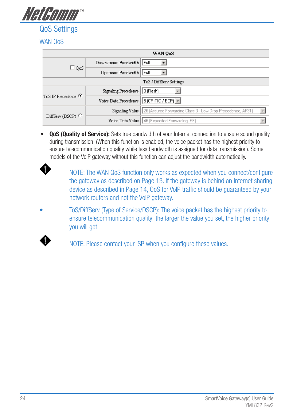 Qos settings | NetComm 4-port and 8-port Gateways Gateway Series User Manual | Page 24 / 94