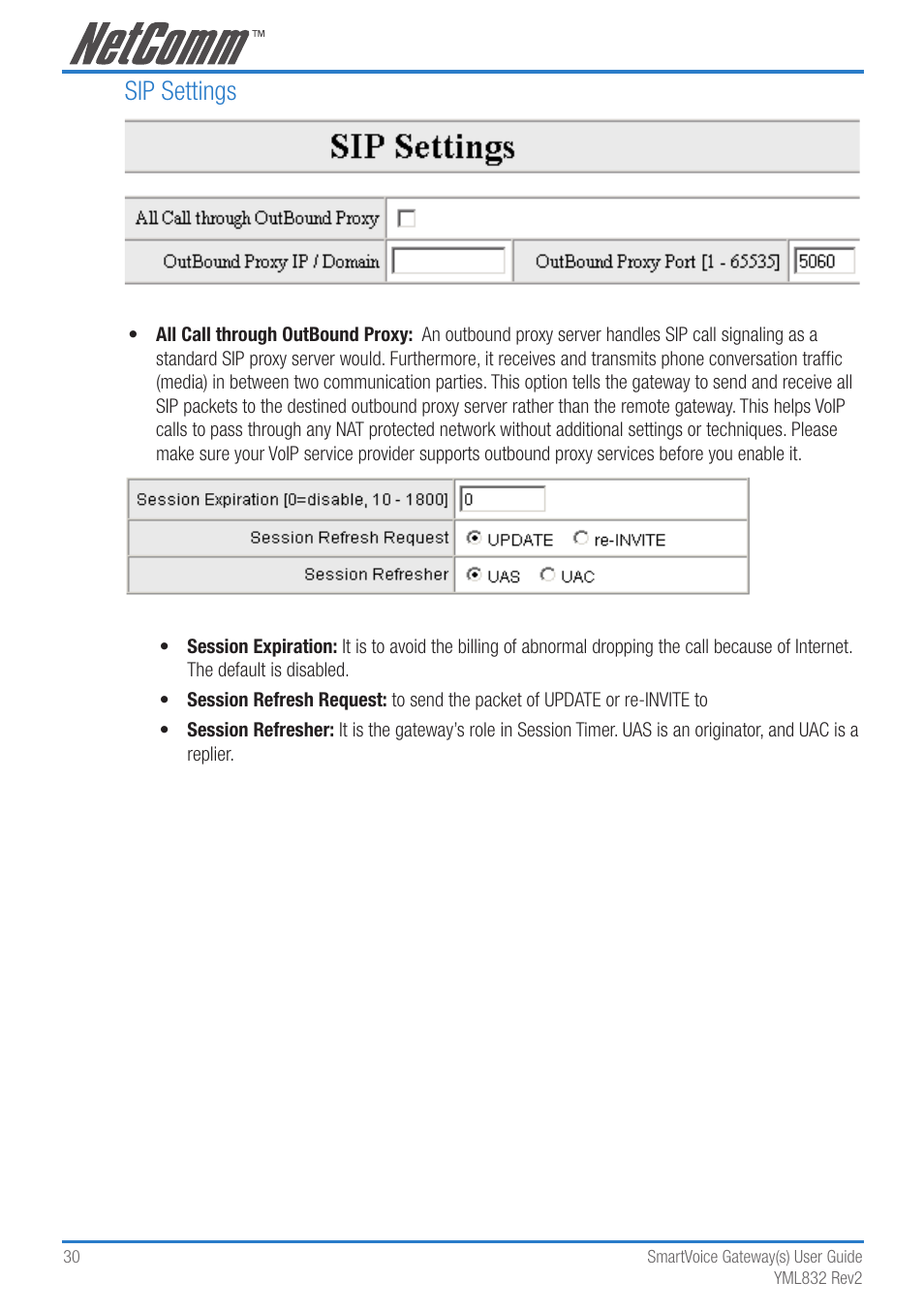 Sip settings | NetComm 4-port and 8-port Gateways Gateway Series User Manual | Page 30 / 94