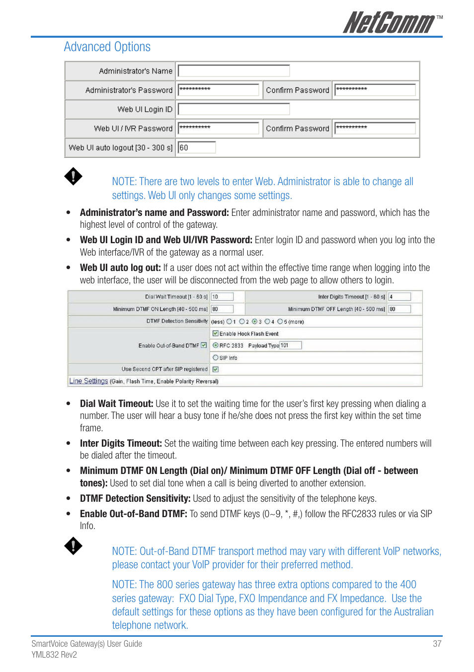 Advanced options | NetComm 4-port and 8-port Gateways Gateway Series User Manual | Page 37 / 94