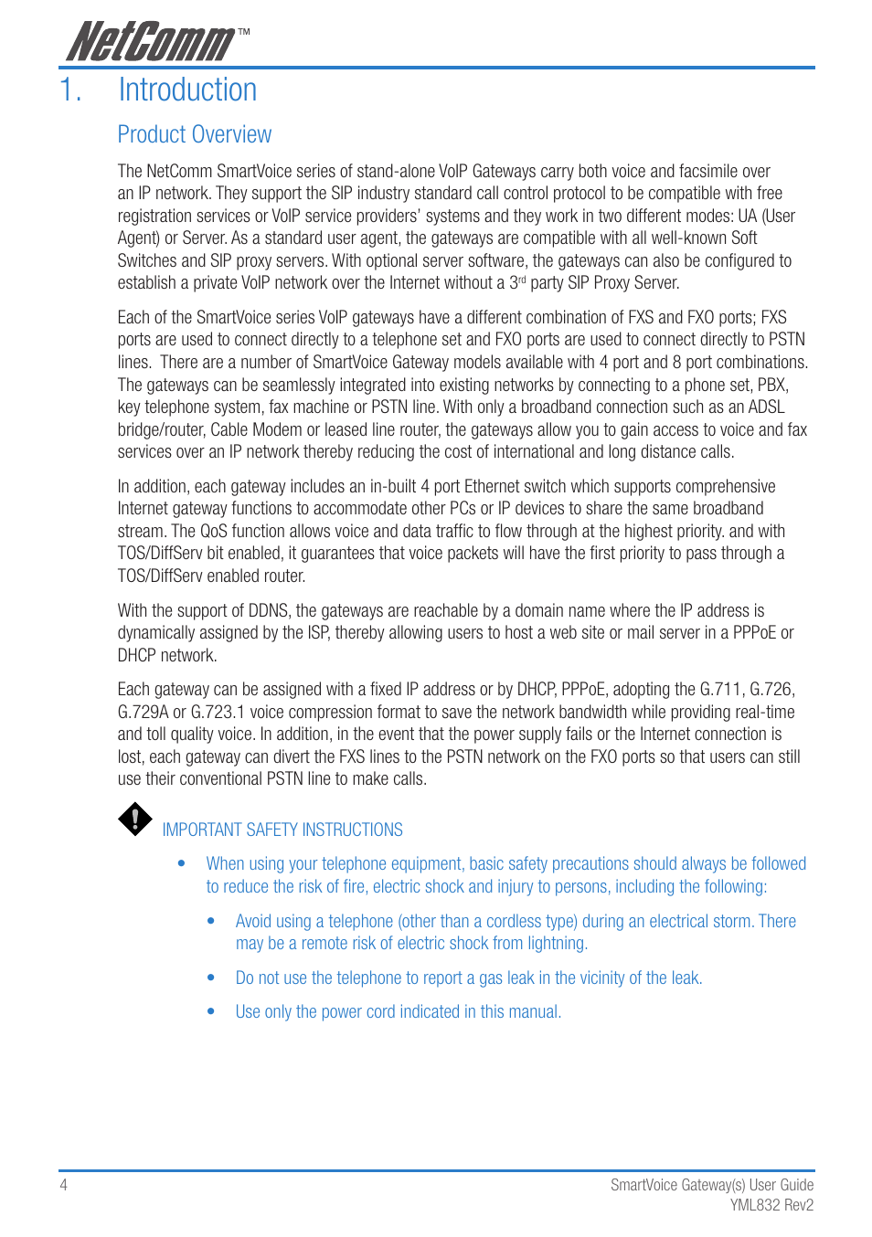 Introduction, Product overview | NetComm 4-port and 8-port Gateways Gateway Series User Manual | Page 4 / 94