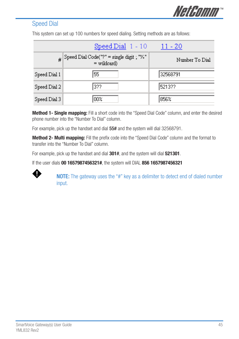 Speed dial | NetComm 4-port and 8-port Gateways Gateway Series User Manual | Page 45 / 94