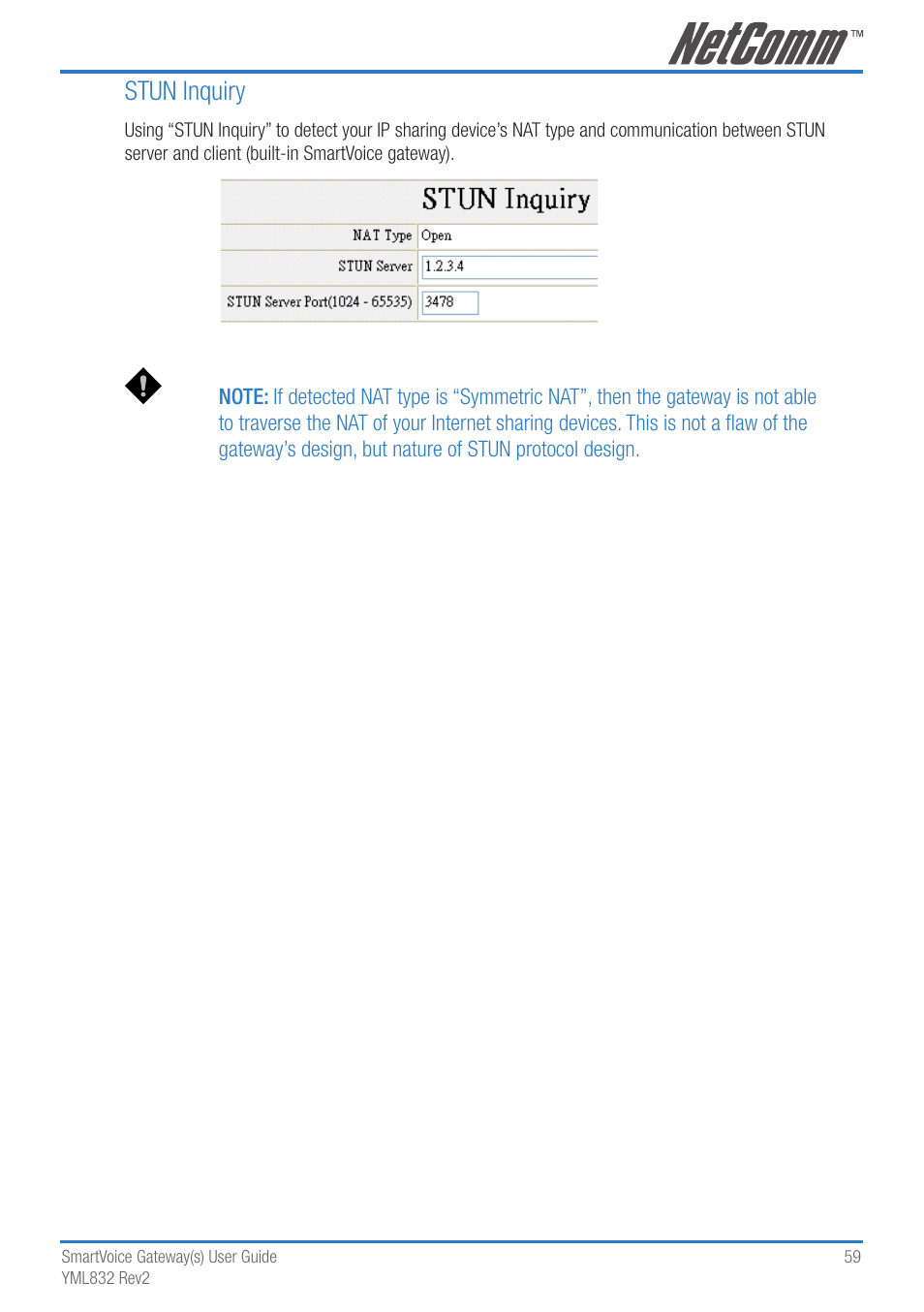 Stun inquiry | NetComm 4-port and 8-port Gateways Gateway Series User Manual | Page 59 / 94