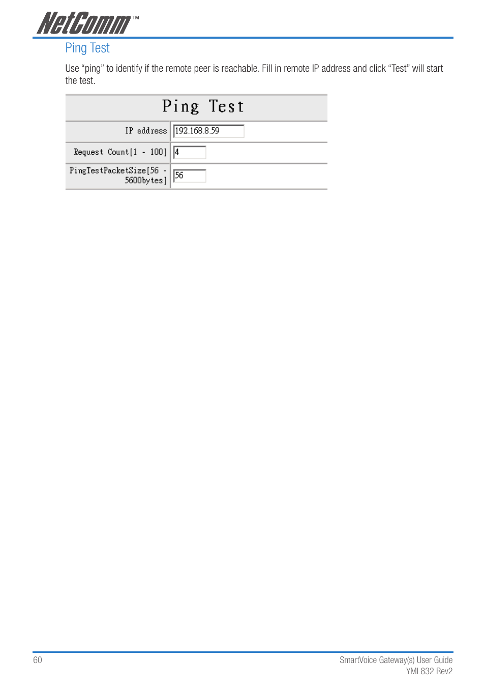 Ping test | NetComm 4-port and 8-port Gateways Gateway Series User Manual | Page 60 / 94