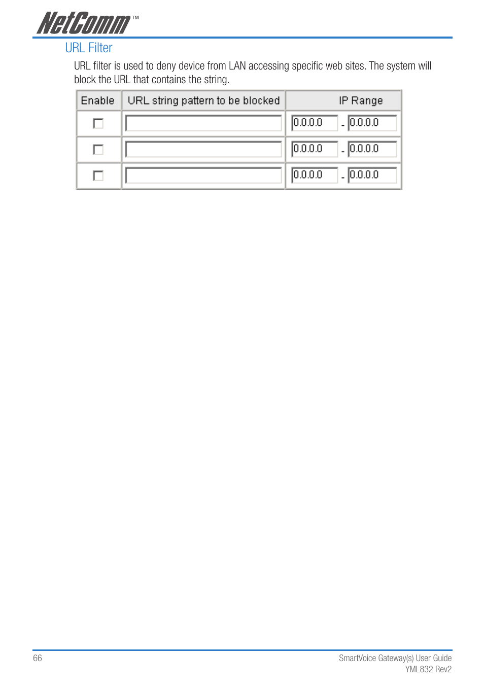 Url filter | NetComm 4-port and 8-port Gateways Gateway Series User Manual | Page 66 / 94