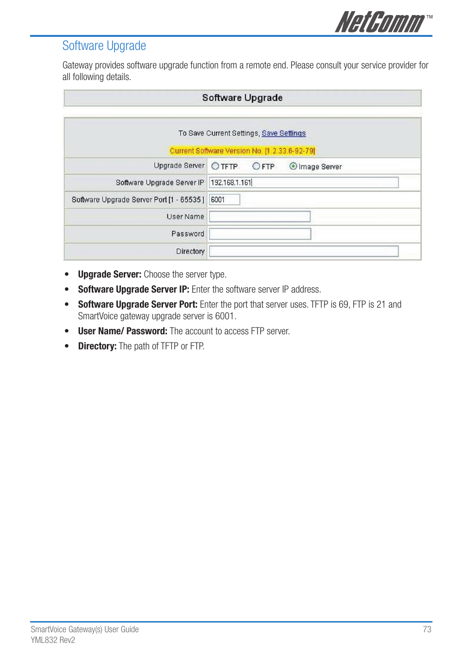 Software upgrade | NetComm 4-port and 8-port Gateways Gateway Series User Manual | Page 73 / 94