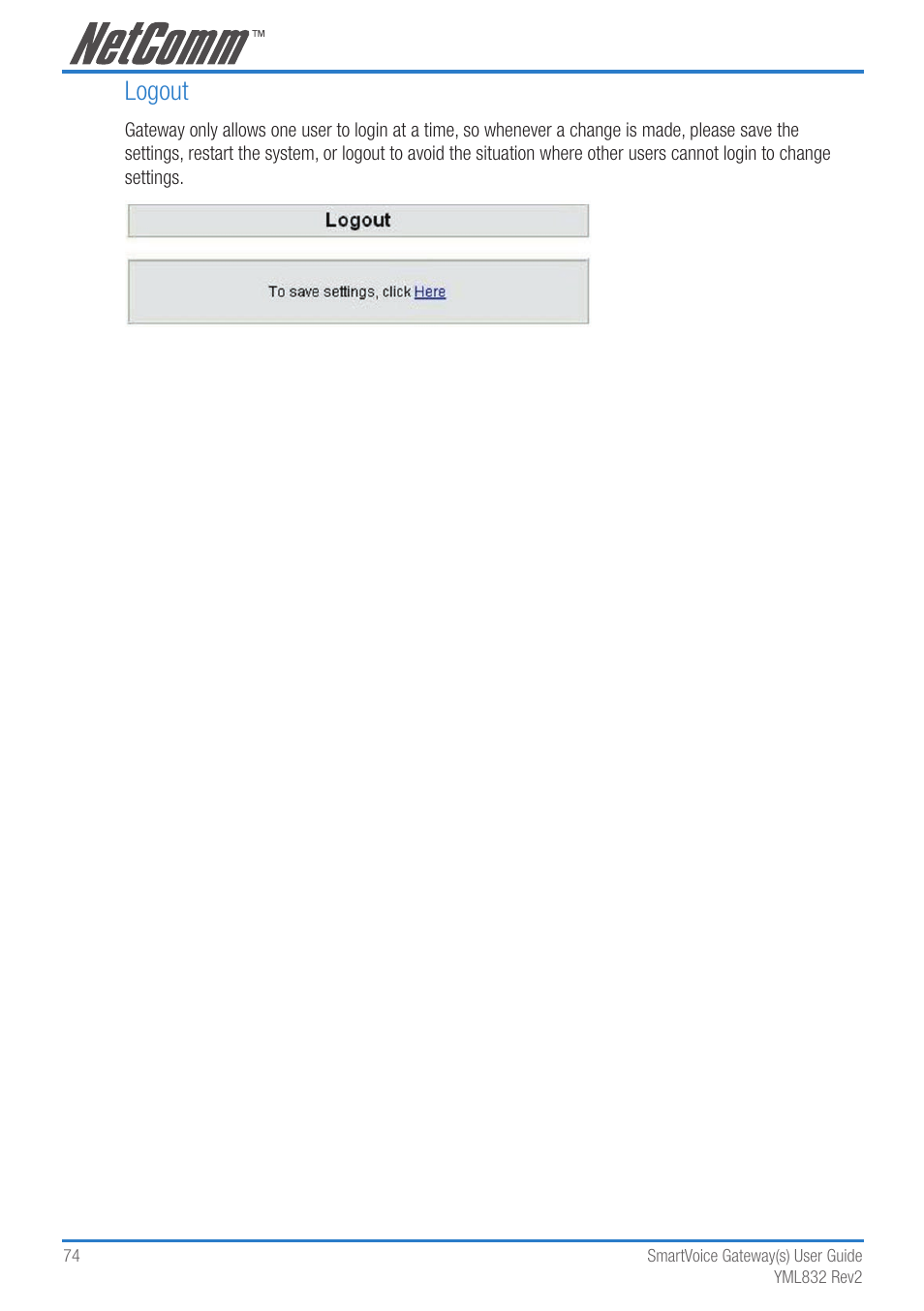 Logout | NetComm 4-port and 8-port Gateways Gateway Series User Manual | Page 74 / 94
