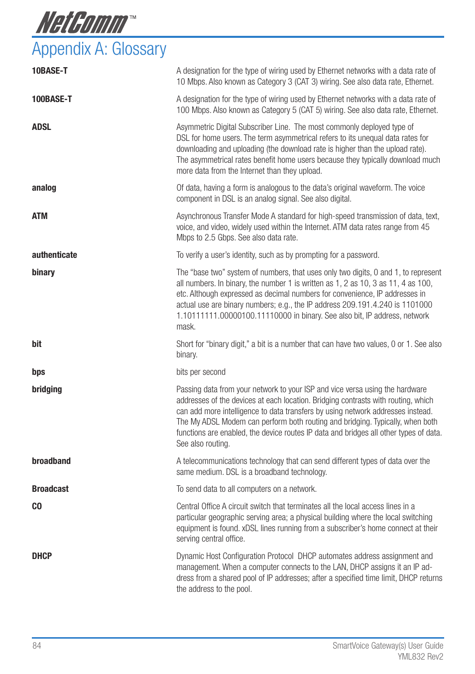 Appendix a: glossary | NetComm 4-port and 8-port Gateways Gateway Series User Manual | Page 84 / 94