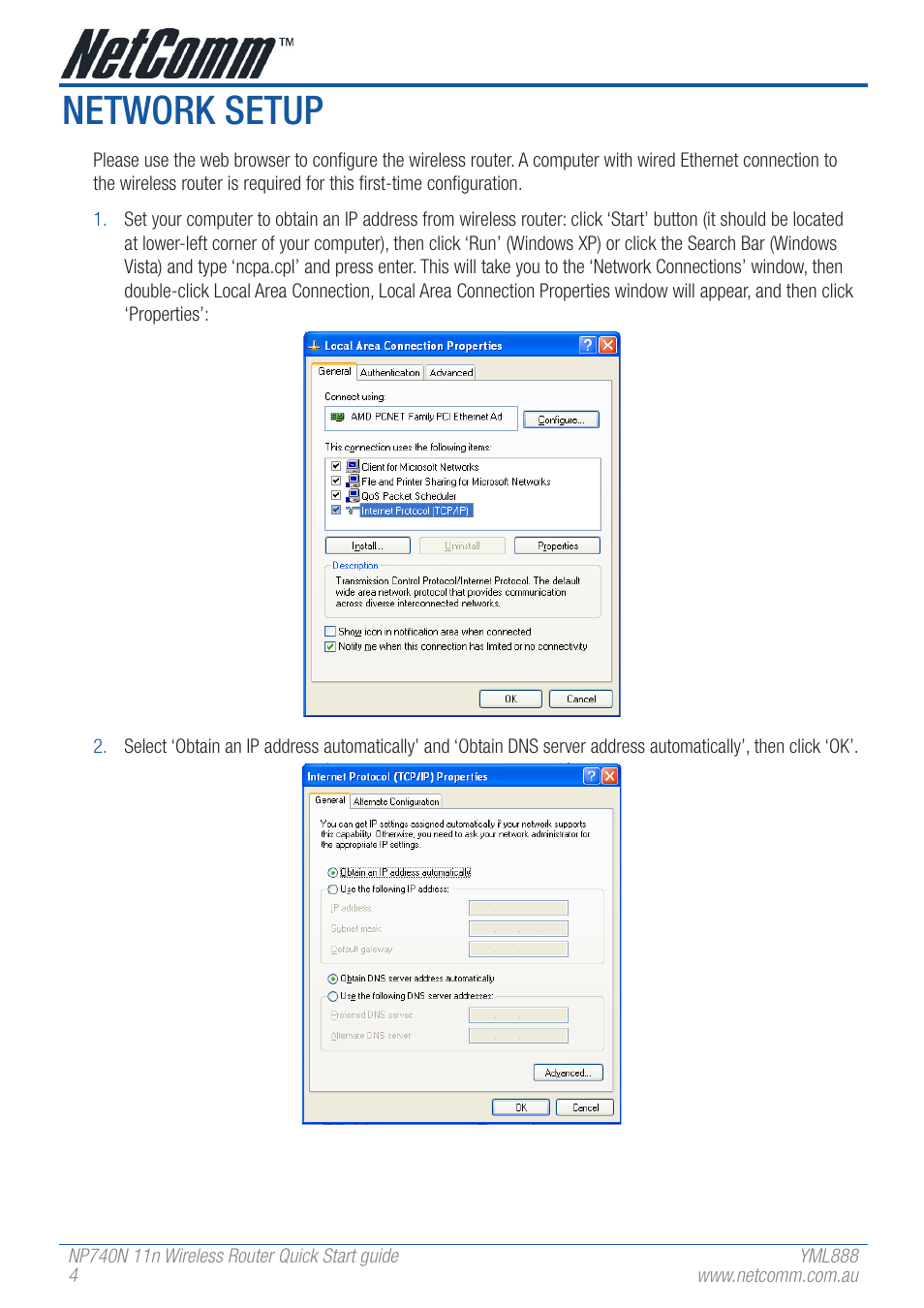 Network setup | NetComm NP740N User Manual | Page 4 / 8