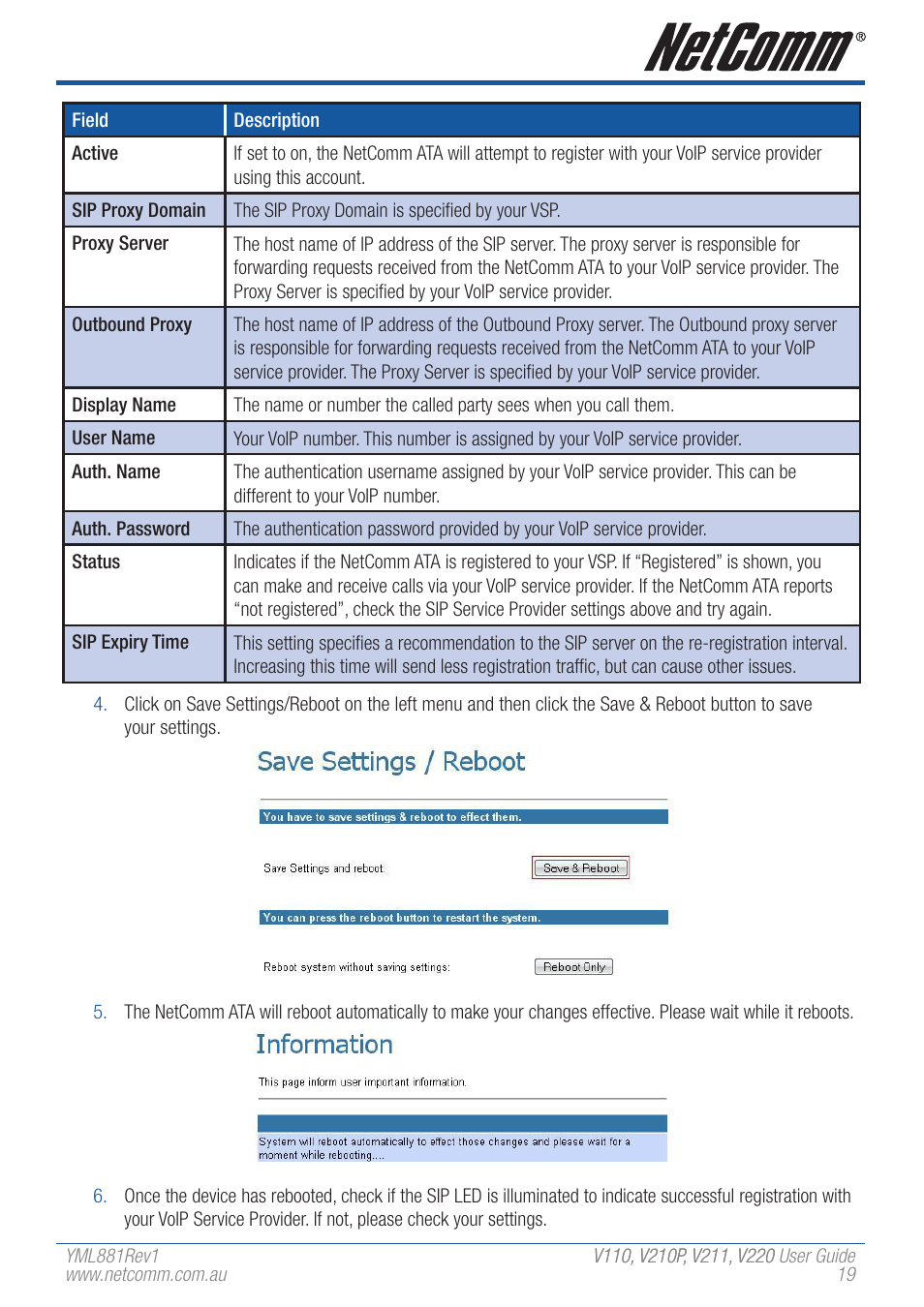 NetComm V110 User Manual | Page 19 / 68