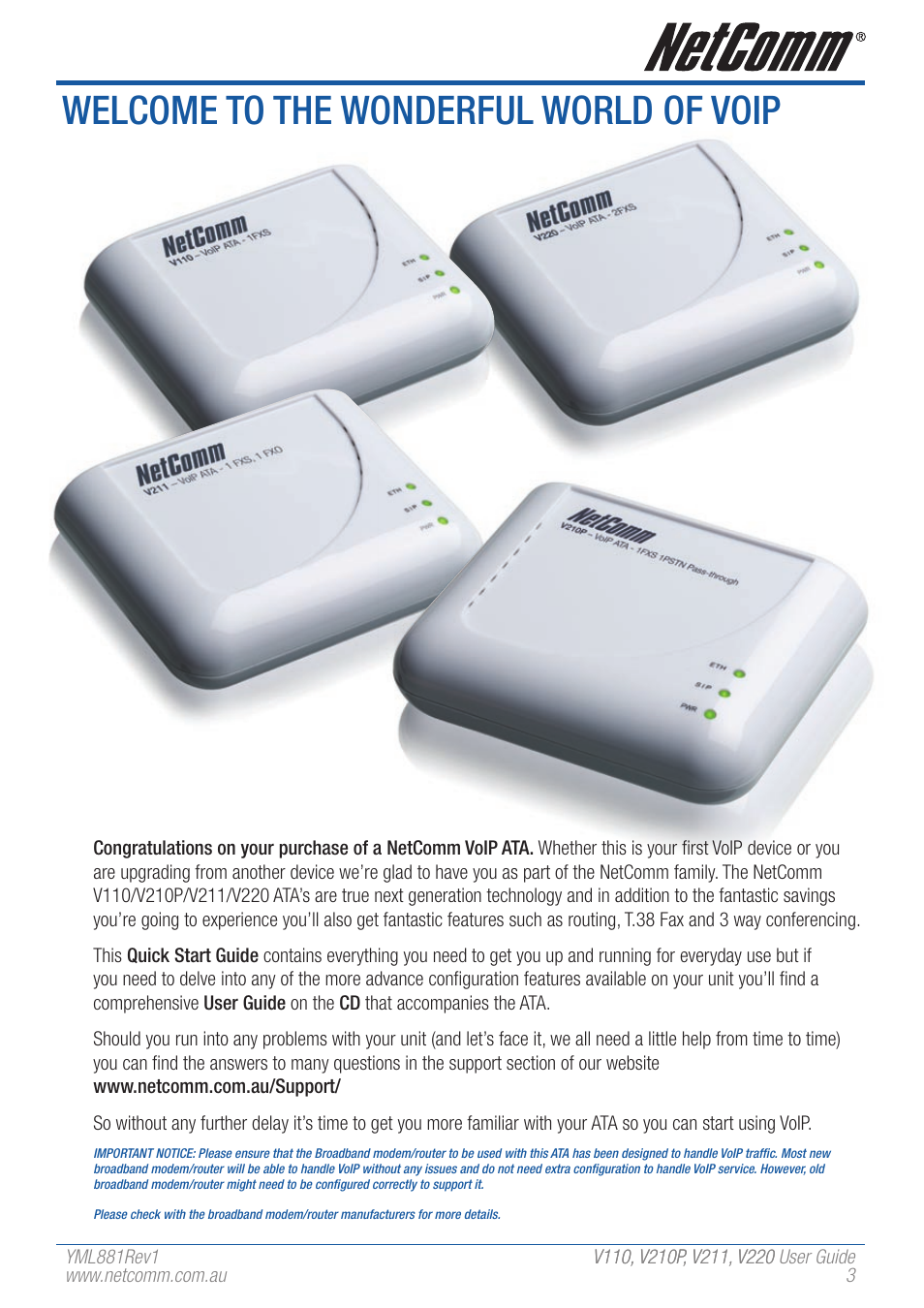 Welcome to the wonderful world of voip | NetComm V110 User Manual | Page 3 / 68