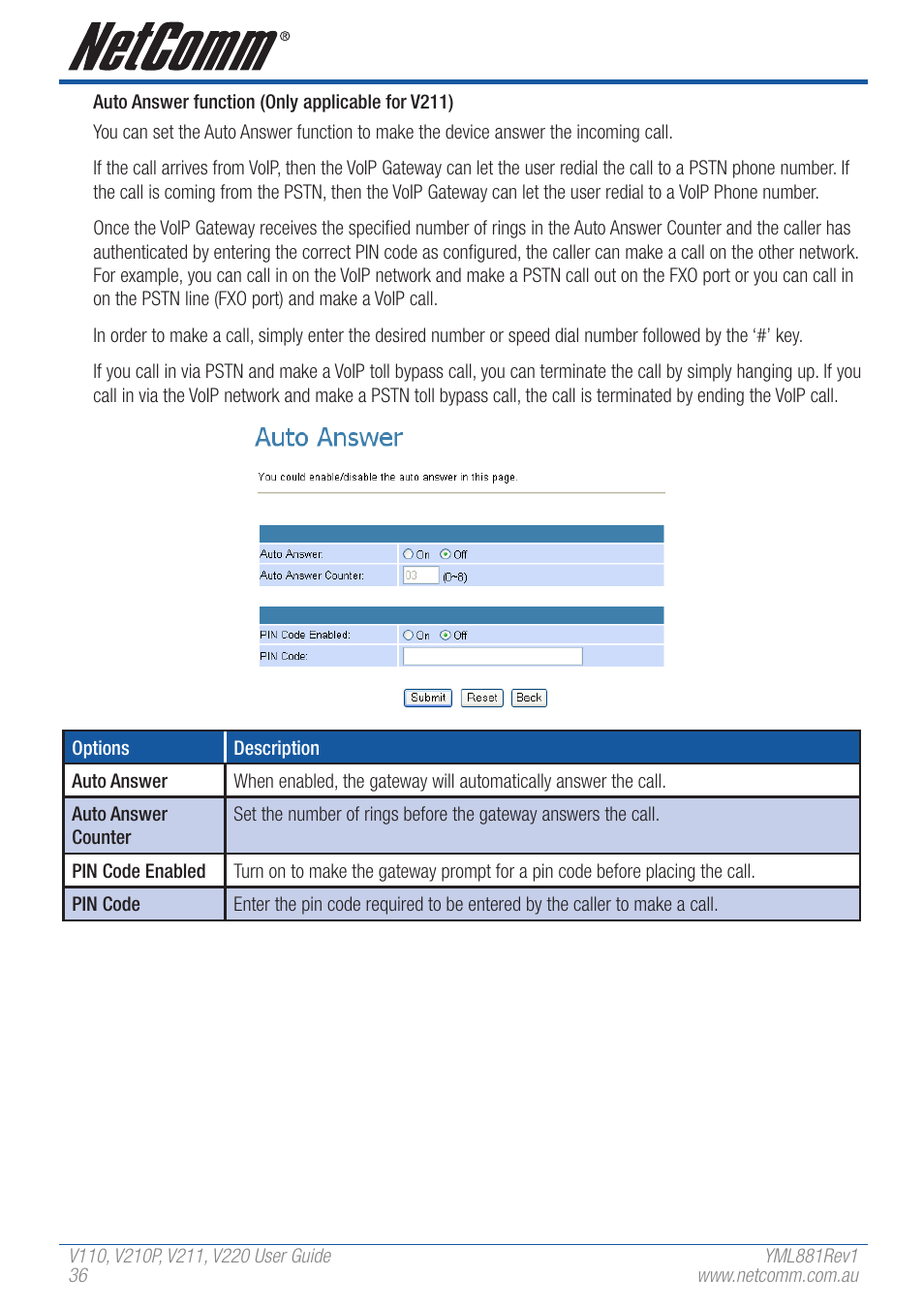 NetComm V110 User Manual | Page 36 / 68