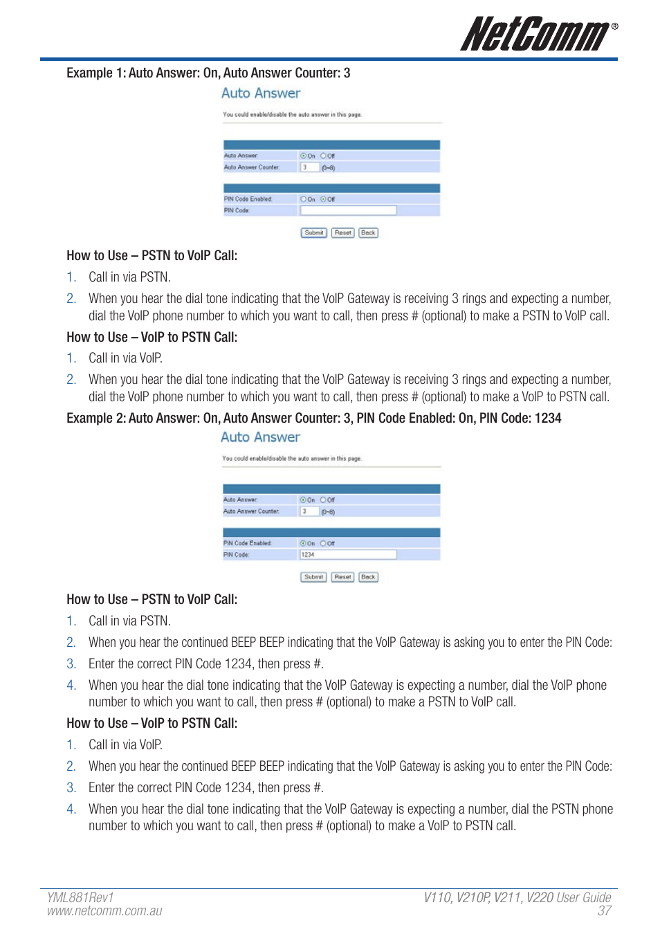 NetComm V110 User Manual | Page 37 / 68