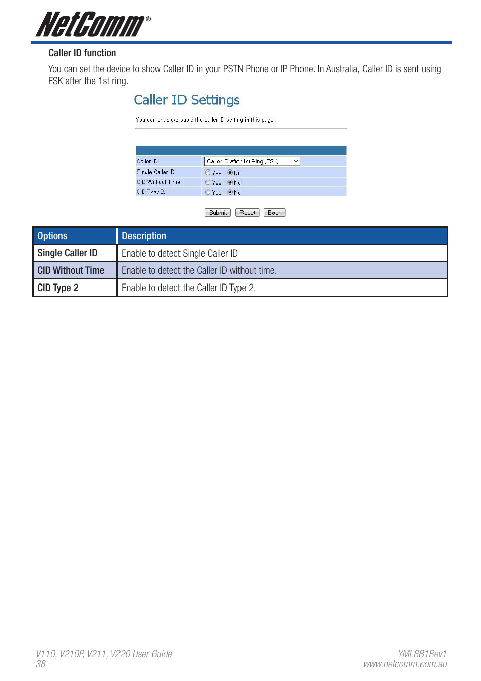 NetComm V110 User Manual | Page 38 / 68