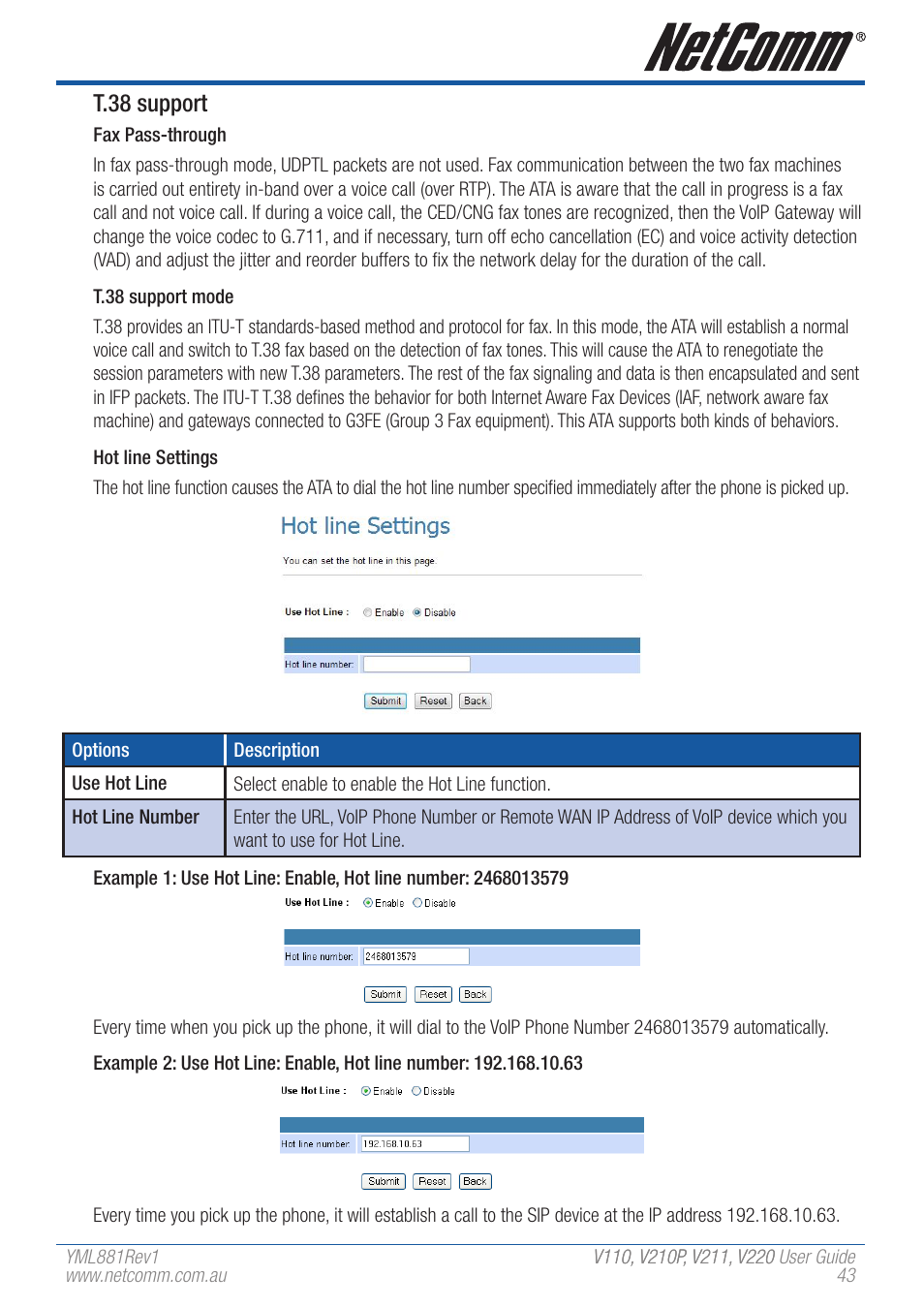 T.38 support | NetComm V110 User Manual | Page 43 / 68