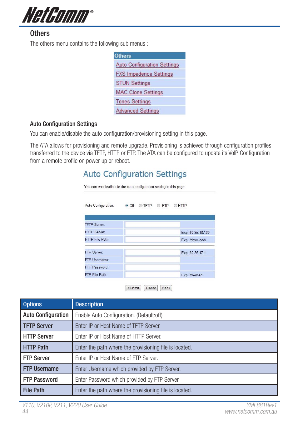 Others | NetComm V110 User Manual | Page 44 / 68