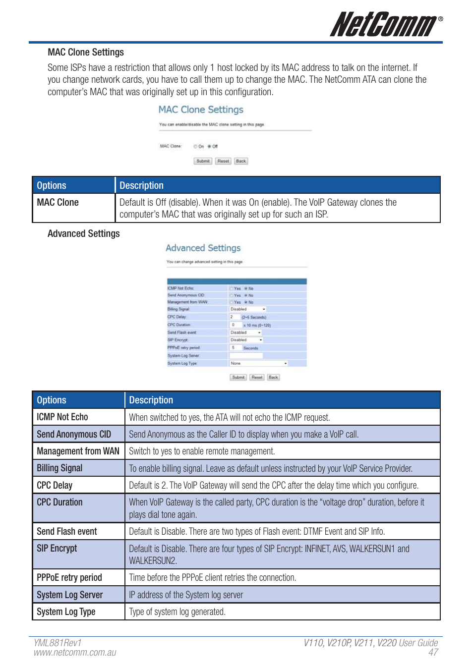 NetComm V110 User Manual | Page 47 / 68