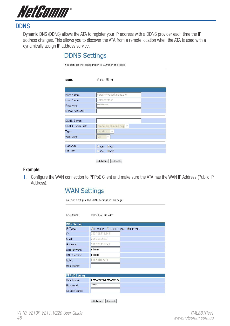 Ddns | NetComm V110 User Manual | Page 48 / 68