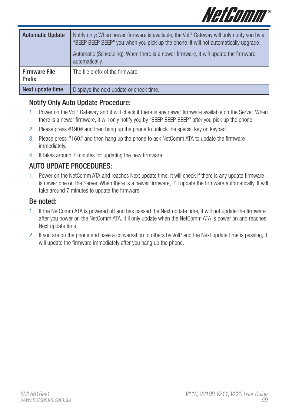 Notify only auto update procedure, Auto update procedures | NetComm V110 User Manual | Page 59 / 68