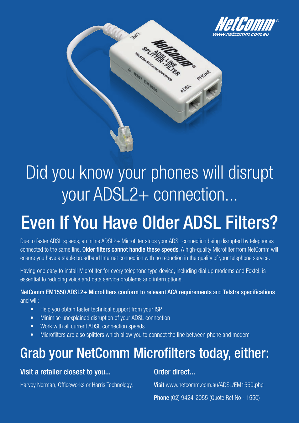 Grab your netcomm microfilters today, either | NetComm V110 User Manual | Page 67 / 68