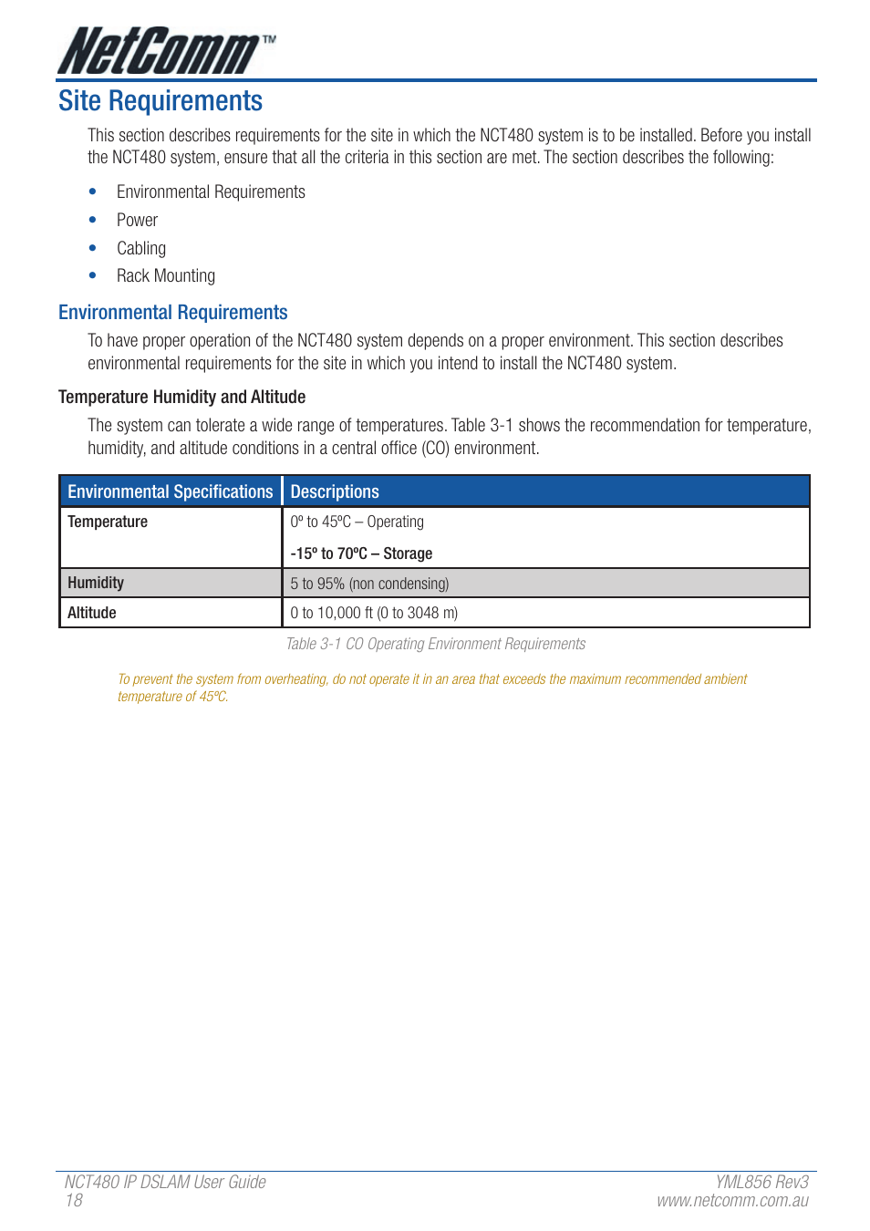 Site requirements | NetComm IP DSLAM NCT480 User Manual | Page 18 / 164