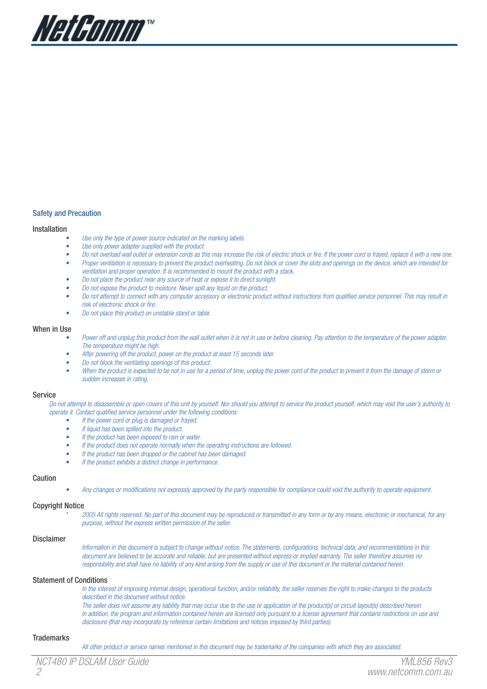 NetComm IP DSLAM NCT480 User Manual | Page 2 / 164