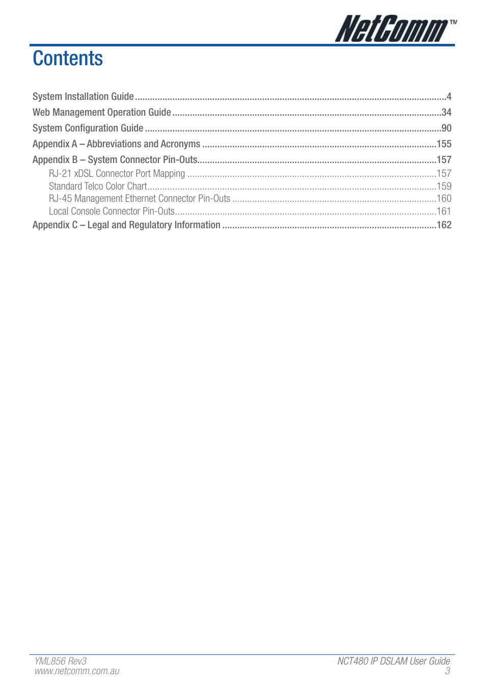 NetComm IP DSLAM NCT480 User Manual | Page 3 / 164