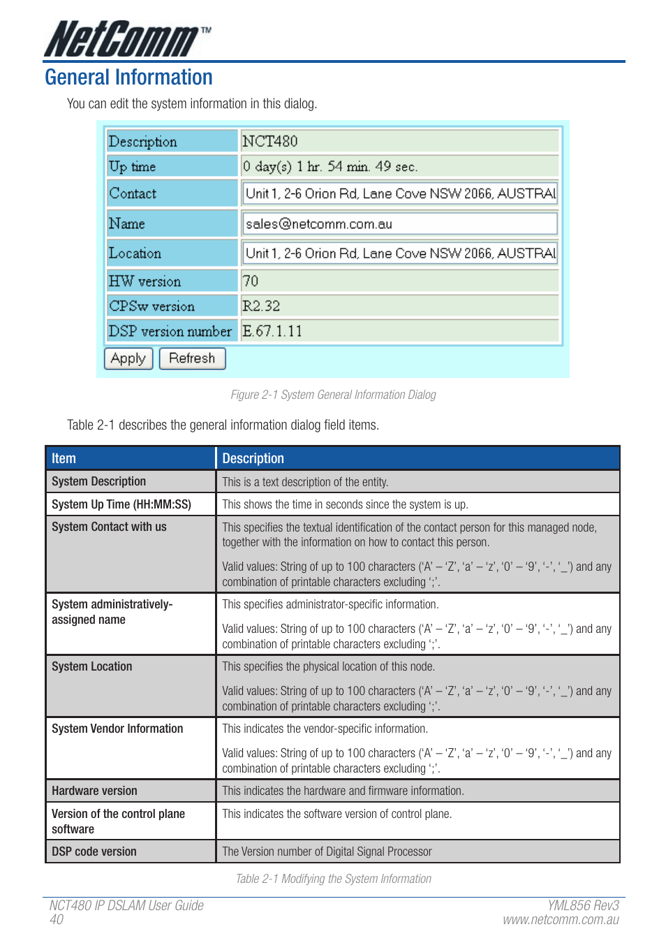 General information | NetComm IP DSLAM NCT480 User Manual | Page 40 / 164