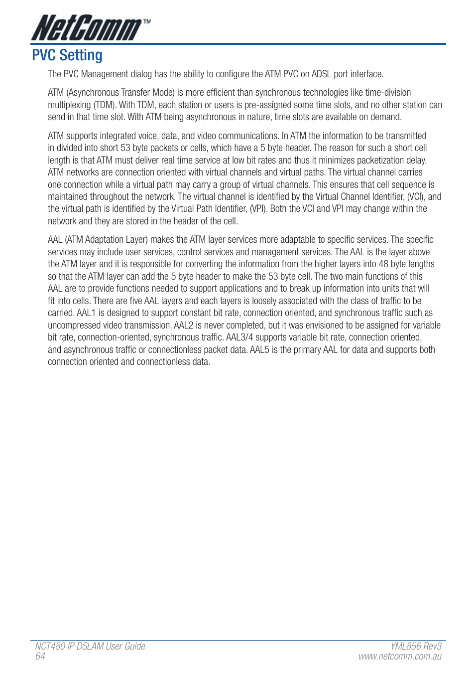 Pvc setting | NetComm IP DSLAM NCT480 User Manual | Page 64 / 164