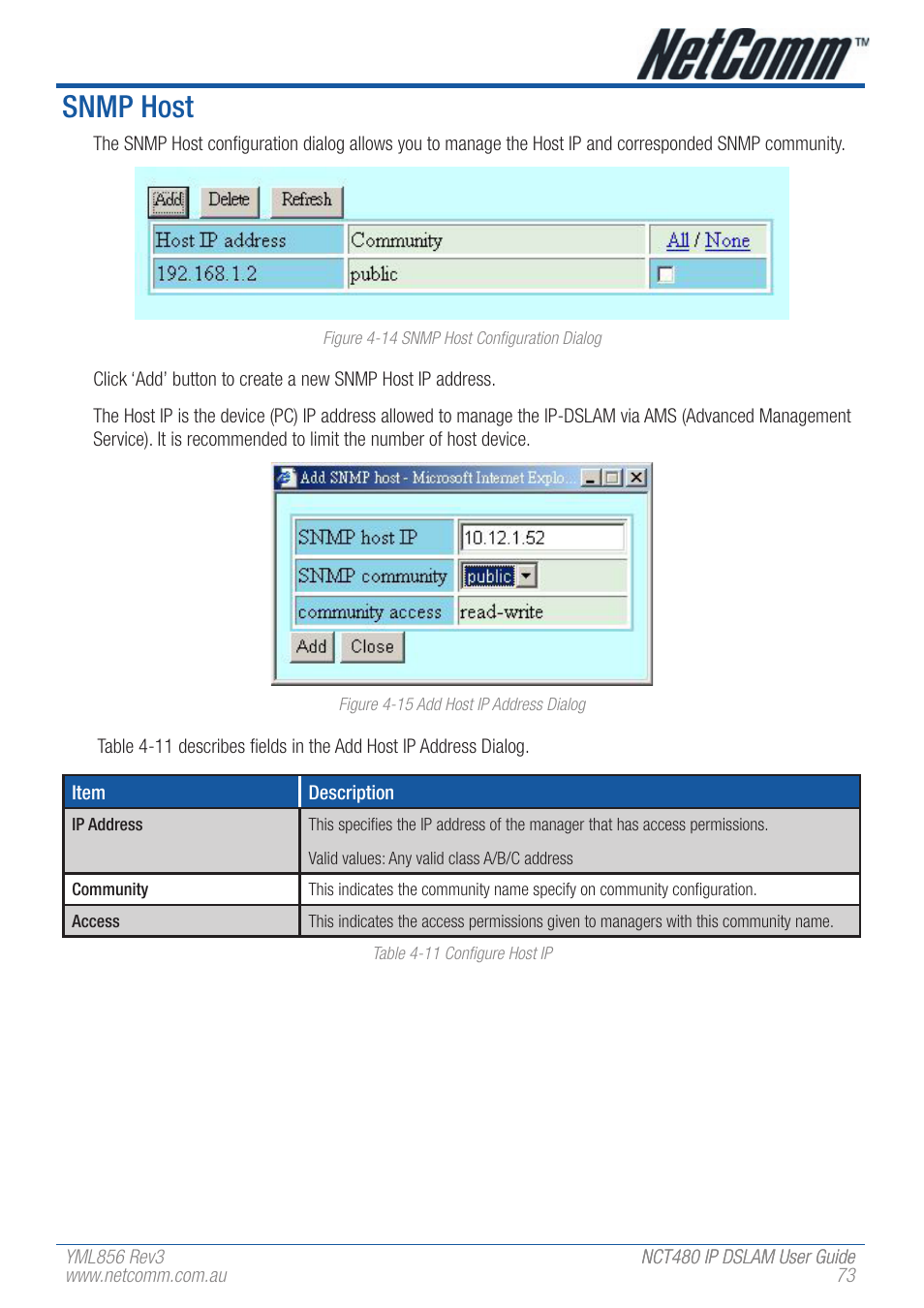 Snmp host | NetComm IP DSLAM NCT480 User Manual | Page 73 / 164