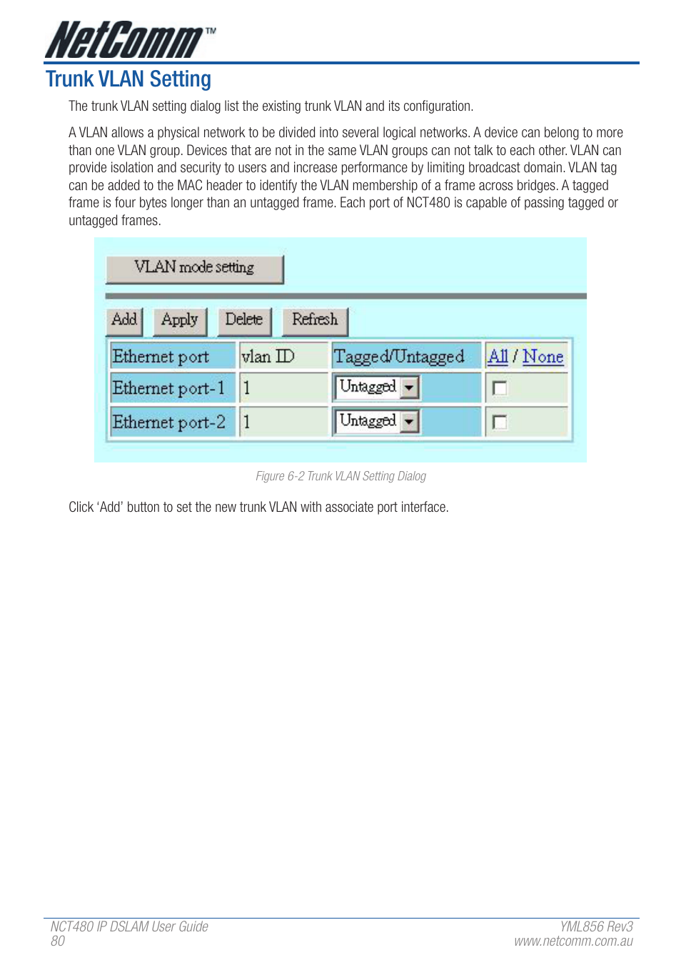 Trunk vlan setting | NetComm IP DSLAM NCT480 User Manual | Page 80 / 164