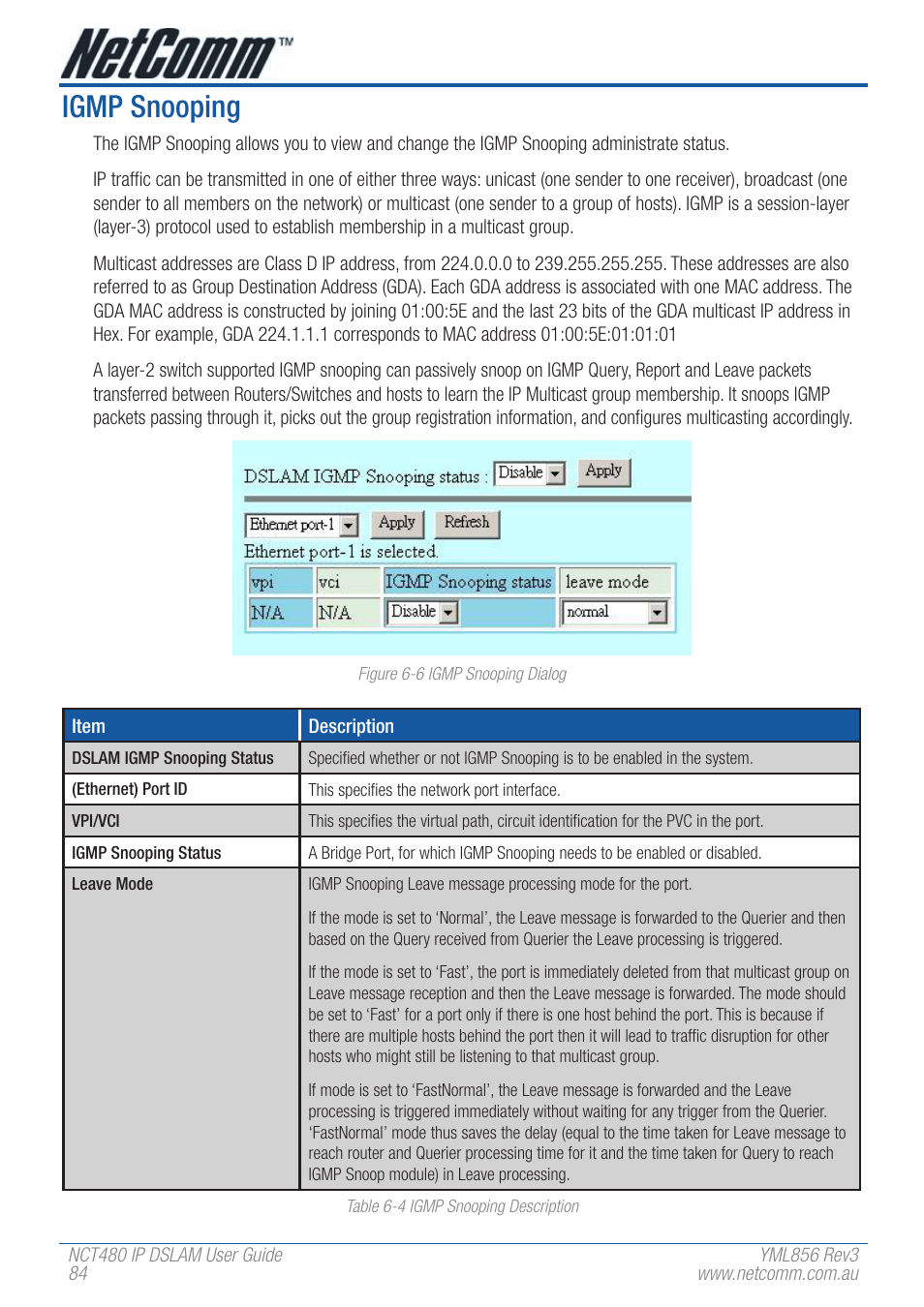 Igmp snooping | NetComm IP DSLAM NCT480 User Manual | Page 84 / 164