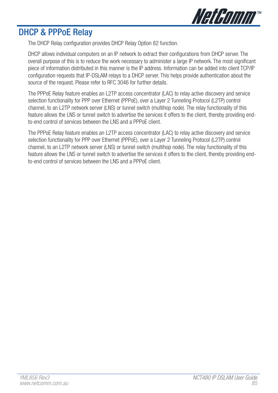 Dhcp & pppoe relay | NetComm IP DSLAM NCT480 User Manual | Page 85 / 164