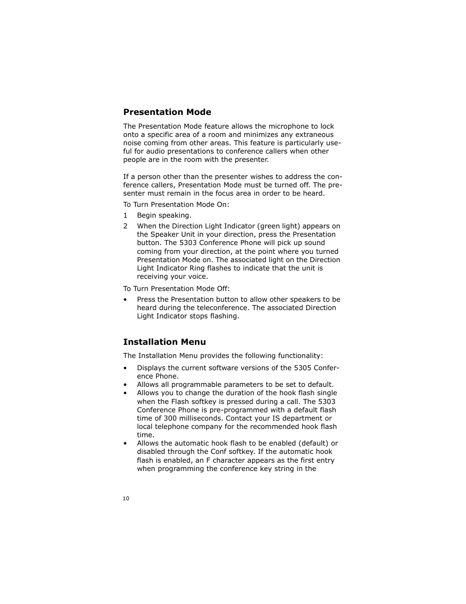 Presentation mode, Installation menu | NetComm 5303 User Manual | Page 10 / 12