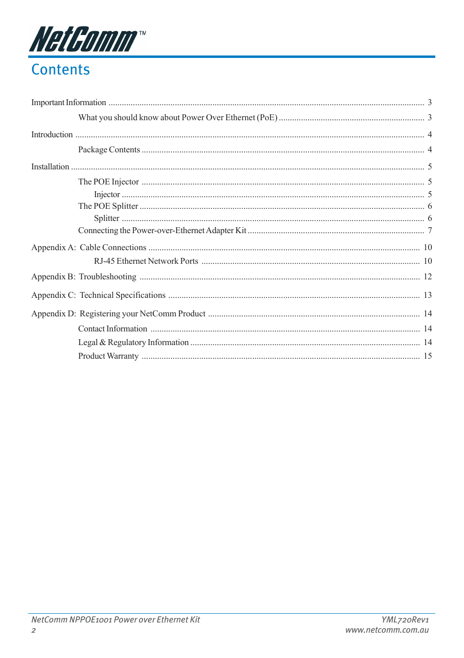 NetComm Power Over Ethernet NPPOE1001 User Manual | Page 2 / 16