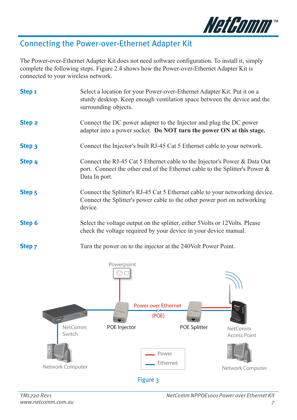 Connecting the power-over-ethernet adapter kit | NetComm Power Over Ethernet NPPOE1001 User Manual | Page 7 / 16