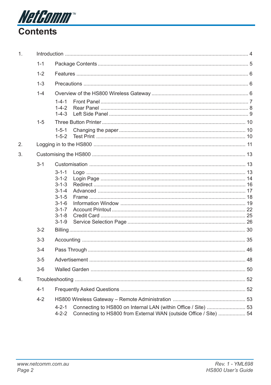 NetComm HS800 User Manual | Page 2 / 68