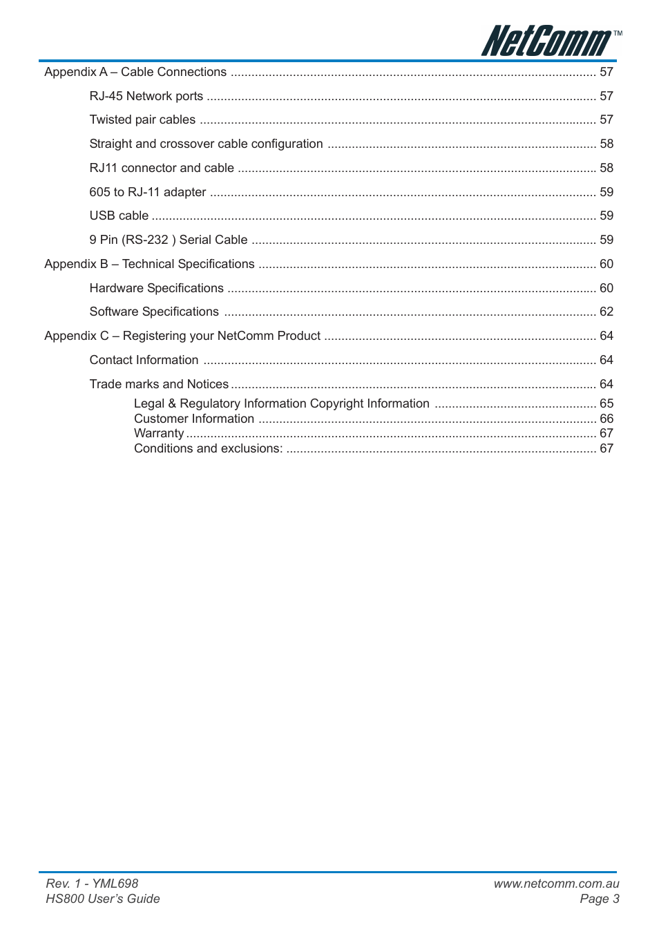 NetComm HS800 User Manual | Page 3 / 68