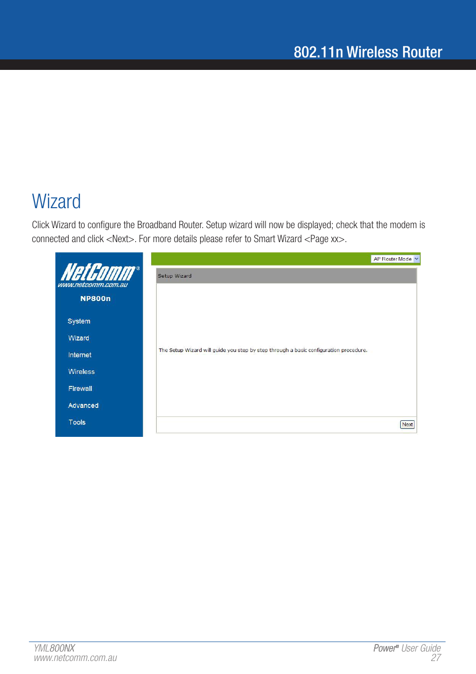 Wizard, 11n wireless router | NetComm 802.11 User Manual | Page 27 / 78