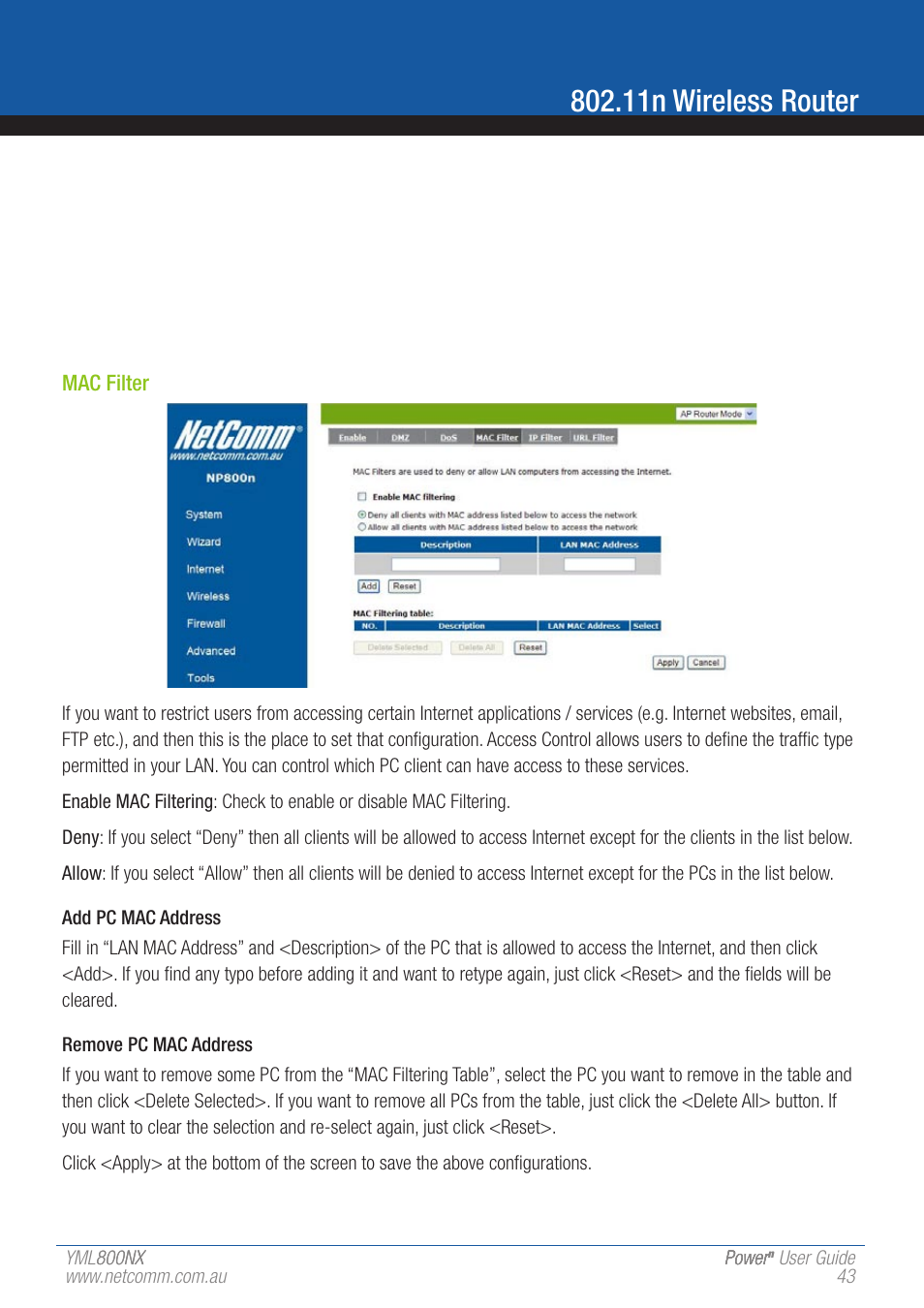 11n wireless router | NetComm 802.11 User Manual | Page 43 / 78