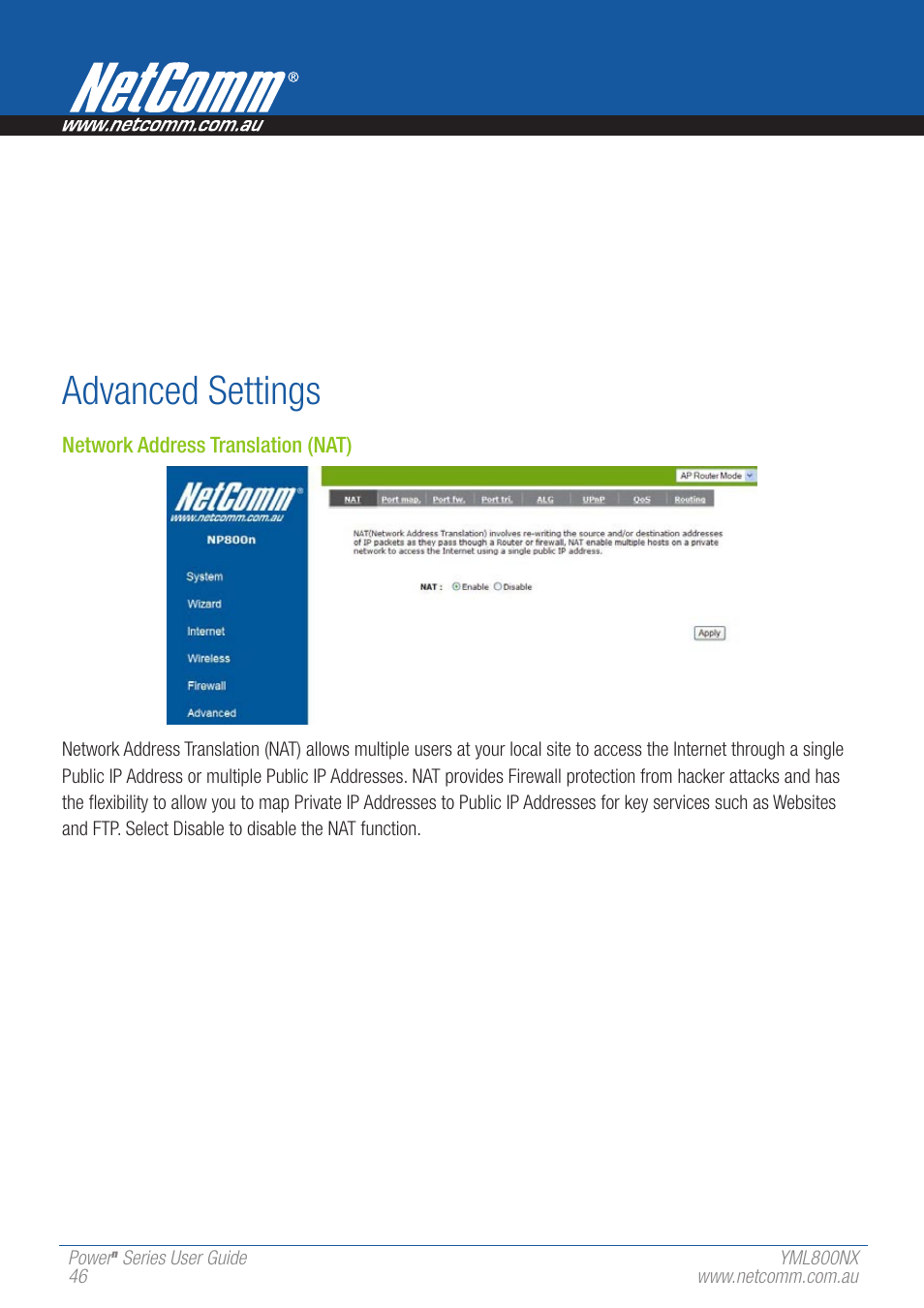 Advanced settings | NetComm 802.11 User Manual | Page 46 / 78