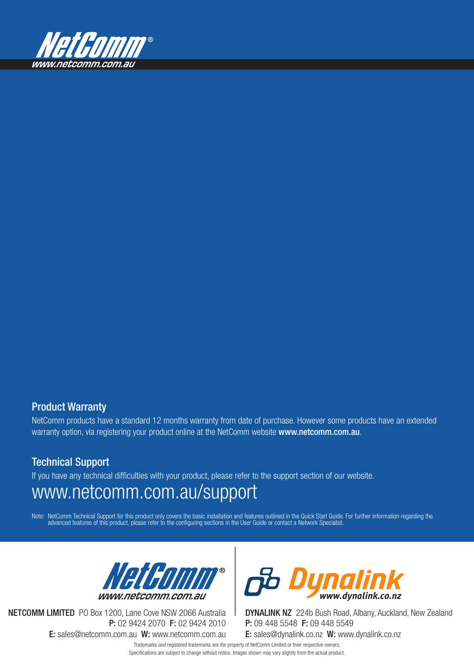 Product warranty, Technical support | NetComm 802.11 User Manual | Page 78 / 78