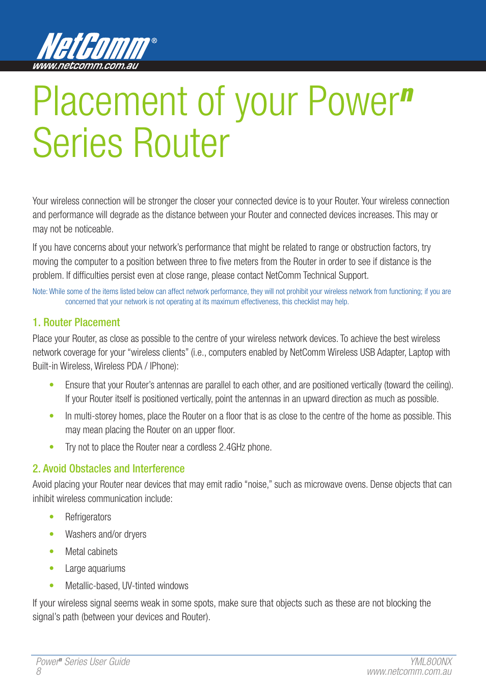 Placement of your power, Series router | NetComm 802.11 User Manual | Page 8 / 78