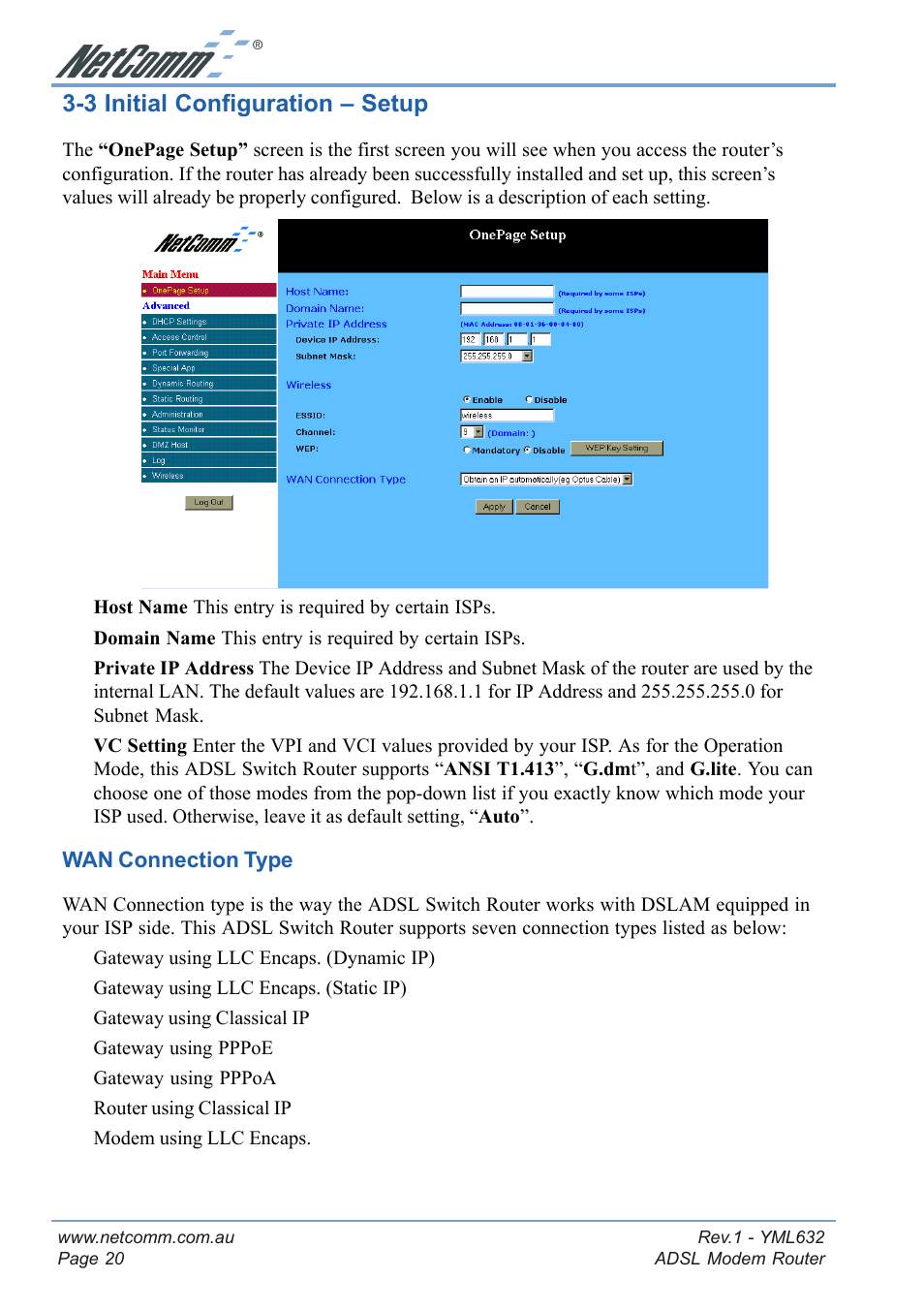 3 initial configuration - setup, 3 initial configuration – setup | NetComm NB3300 User Manual | Page 20 / 48