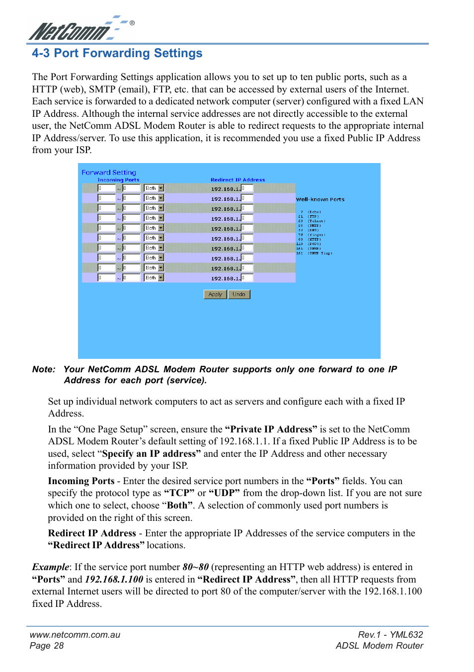 3 port forwarding settings | NetComm NB3300 User Manual | Page 28 / 48