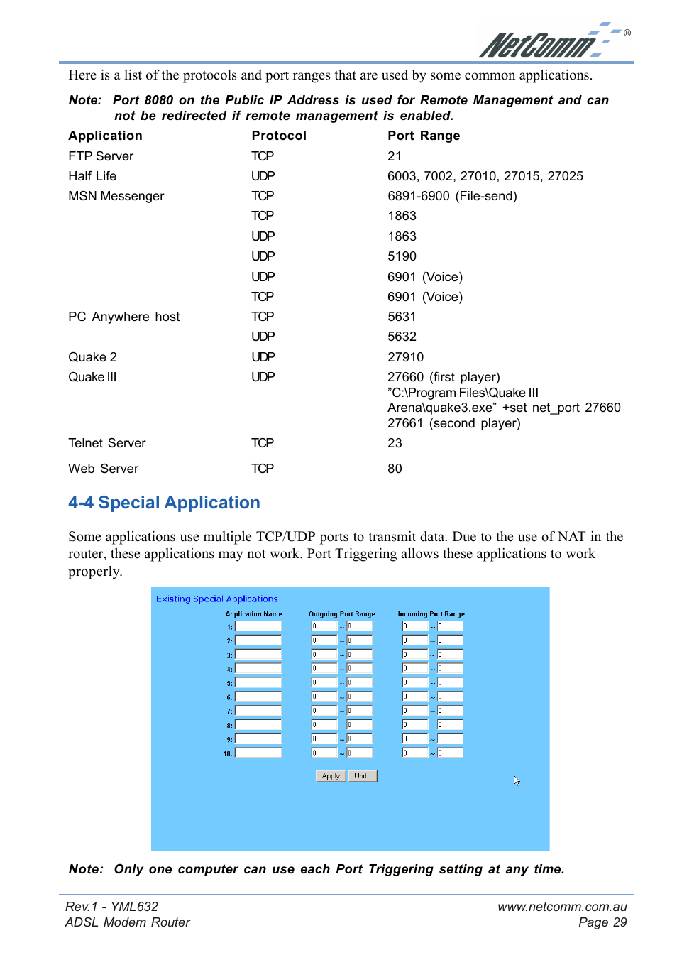 4 special application | NetComm NB3300 User Manual | Page 29 / 48