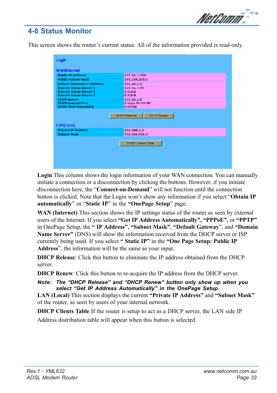 8 status monitor | NetComm NB3300 User Manual | Page 33 / 48