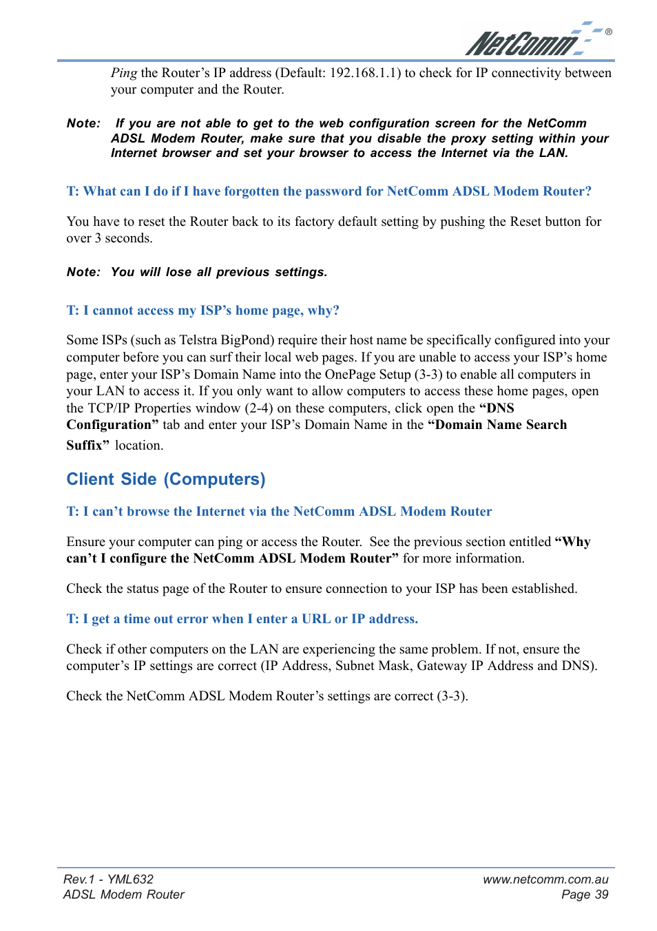 Client side (computers) | NetComm NB3300 User Manual | Page 39 / 48