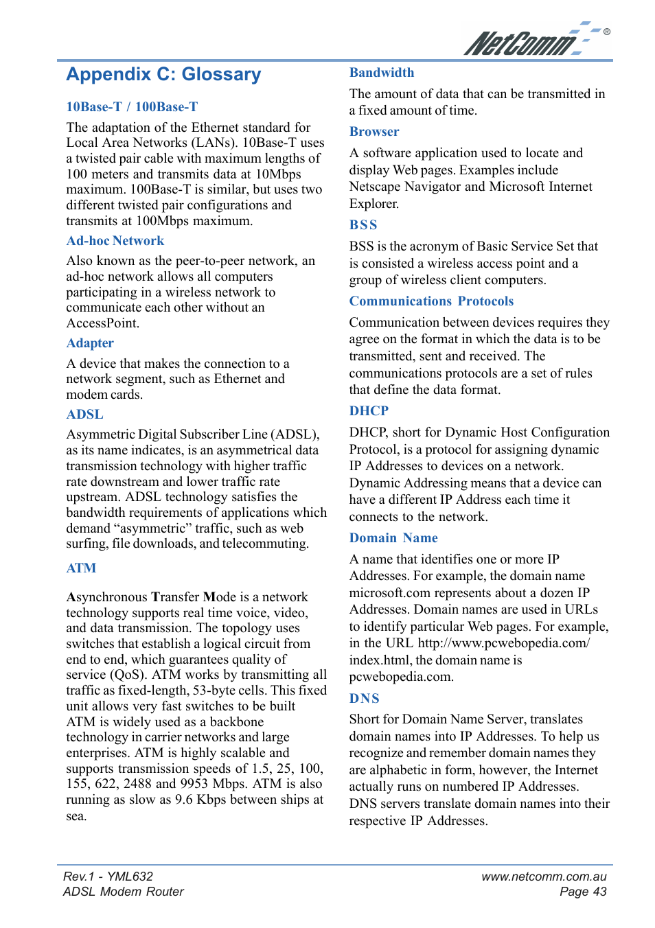 Appendix c: glossary | NetComm NB3300 User Manual | Page 43 / 48