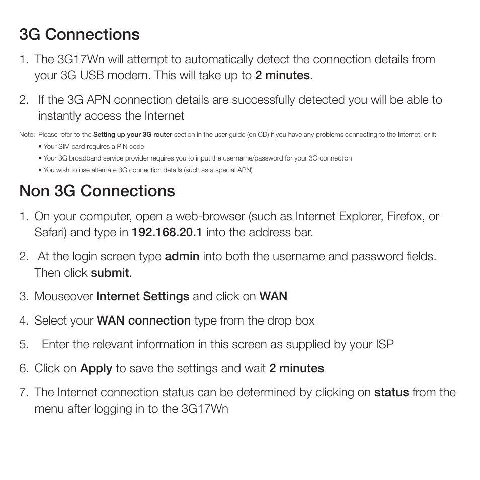 3g connections, Non 3g connections | NetComm Liberty Series 3G Wireless N150 Router NP900n User Manual | Page 3 / 6