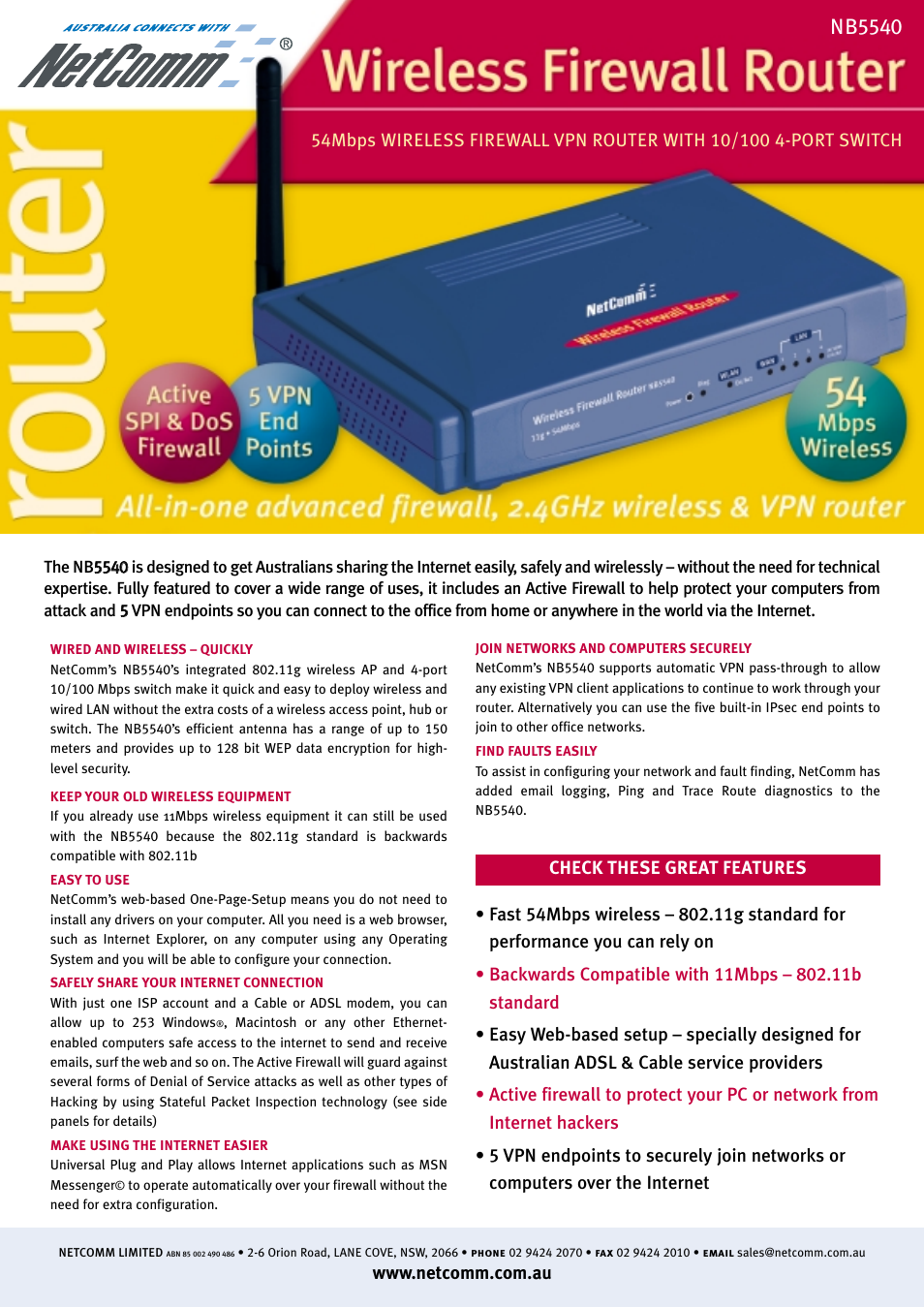 NetComm NB5540 User Manual | 2 pages